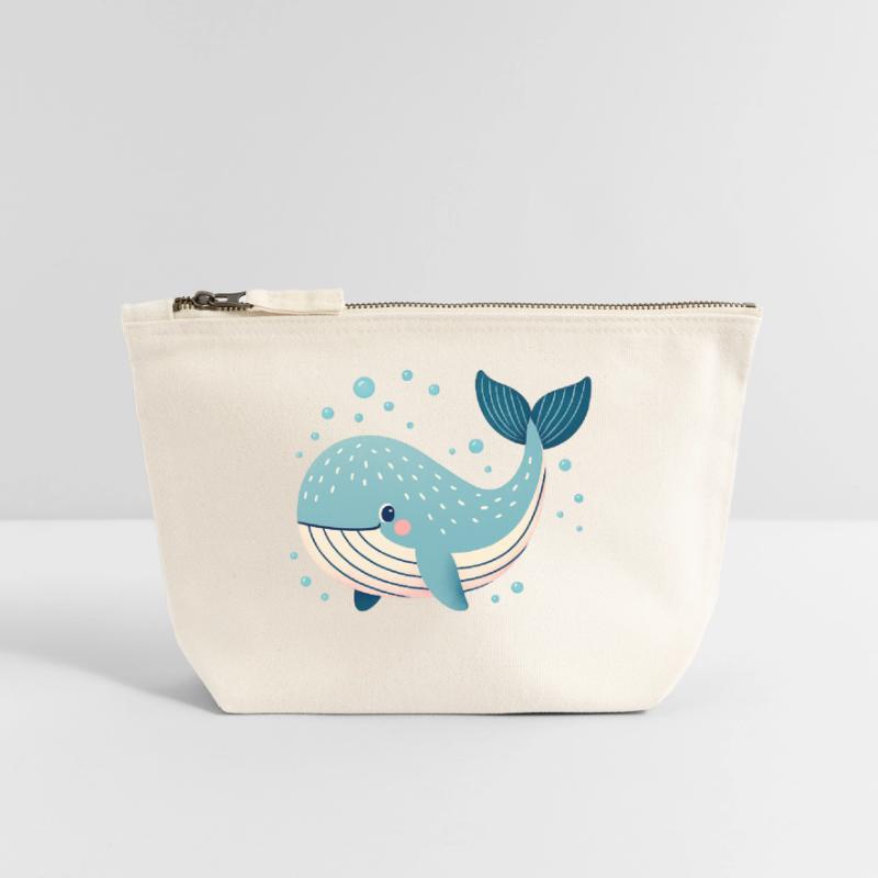 Blue Whale with Bubbles Canvas Zip Pouch 18 x 19 cm