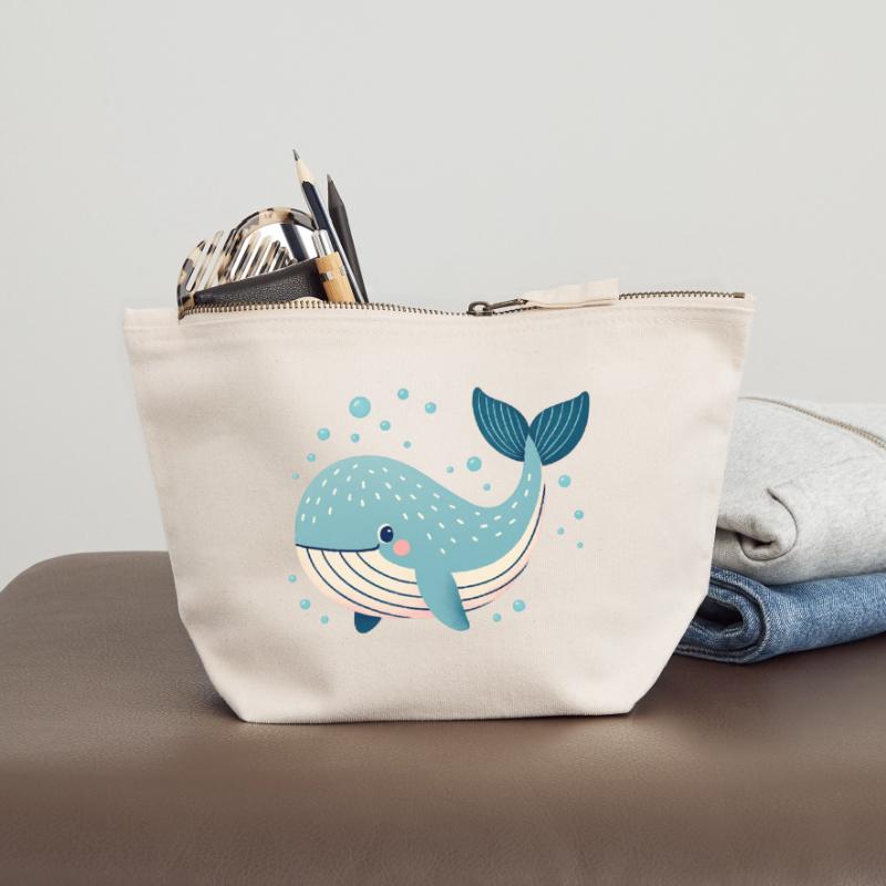 Blue Whale with Bubbles Canvas Zip Pouch 18 x 19 cm