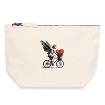 Ange du cœur à vélo - Pochette zippée en toile 18 x 19 cm - blanc naturel - Devant