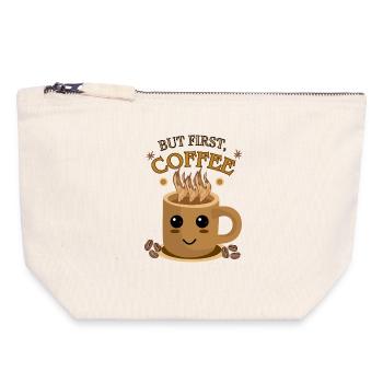 Mais d’abord, le café – Kawaii | Motif de tasse de café - Pochette zippée en toile 18 x 19 cm - blanc naturel - Devant