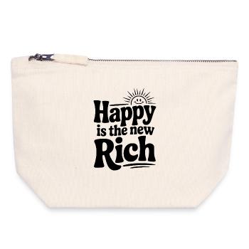 Happy is The New Rich - Canvas Zip Pouch 18 x 19 cm - nature - Front