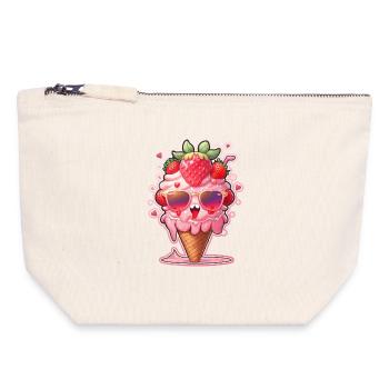 Glace à la fraise - Pochette zippée en toile 18 x 19 cm - blanc naturel - Devant