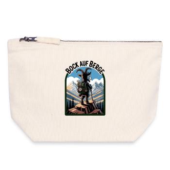 Bock sur les montagnes alpinisme avec chèvre drôle - Pochette zippée en toile 18 x 19 cm - blanc naturel - Devant