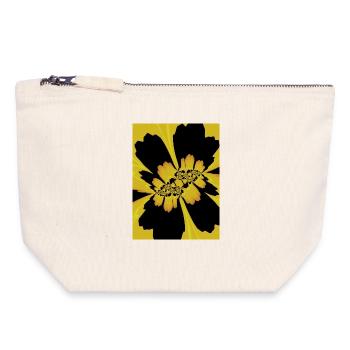 Fleur jaune noire - Pochette zippée en toile 18 x 19 cm - blanc naturel - Devant