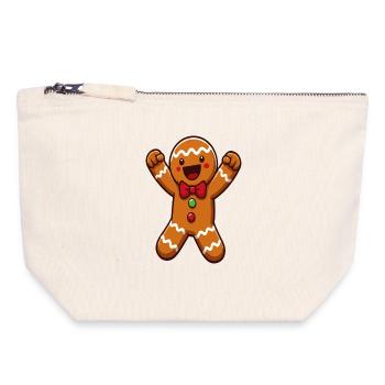 Happy Gingerbread Man Christmas Cartoon - Canvas Zip Pouch 18 x 19 cm - nature - Front