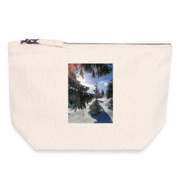 Winterwald Sonnenstrahlen im Schnee - Canvas Reißverschluss-Täschchen (18 x 19 cm) - Naturweiß - Vorne