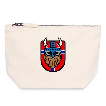 Cool Viking logo with Norwegian flag - Canvas Zip Pouch 18 x 19 cm - nature - Front