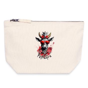 Festayre, féria et taureau fun, pour faire la fête - Pochette zippée en toile 18 x 19 cm - blanc naturel - Devant
