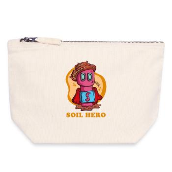 Dessin animé du ver de terre | Héros du sol - Pochette zippée en toile 18 x 19 cm - blanc naturel - Devant