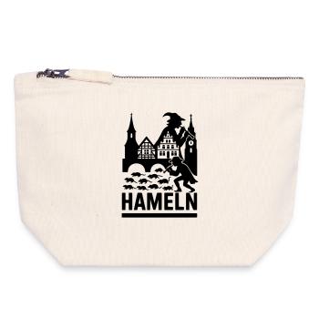 Hameln Stadt Rattenfänger Silhouette - Canvas Reißverschluss-Täschchen (18 x 19 cm) - Naturweiß - Vorne