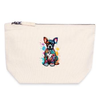 Kunterbunter Hund mit Farbspritzer - Canvas Reißverschluss-Täschchen (18 x 19 cm) - Naturweiß - Vorne