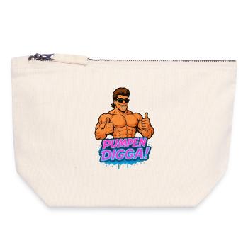 PUMPEN DIGGA Muskelheld Cartoon Bodybuilder - Canvas Reißverschluss-Täschchen (18 x 19 cm) - Naturweiß - Vorne