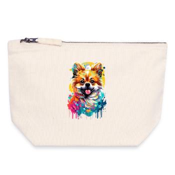 Spitz allemand - Chien de Poméranie - Pochette zippée en toile 18 x 19 cm - blanc naturel - Devant