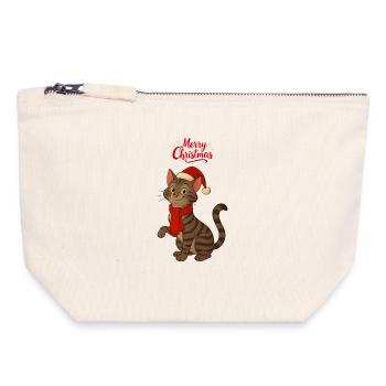 Grey Cat Merry Christmas - Canvas Zip Pouch 18 x 19 cm - nature - Front