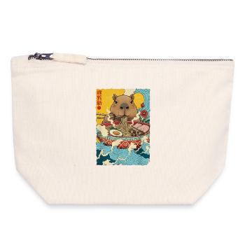 Capybara Eats Ramen Noodles - Canvas Zip Pouch 18 x 19 cm - nature - Front