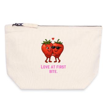 Love at First Bite Strawberries Cartoon - Canvas Zip Pouch 18 x 19 cm - nature - Front
