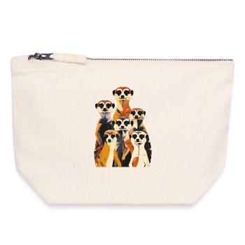Beaucoup de surikates se tiennent et se regardent en groupe - Pochette zippée en toile 18 x 19 cm - blanc naturel - Devant