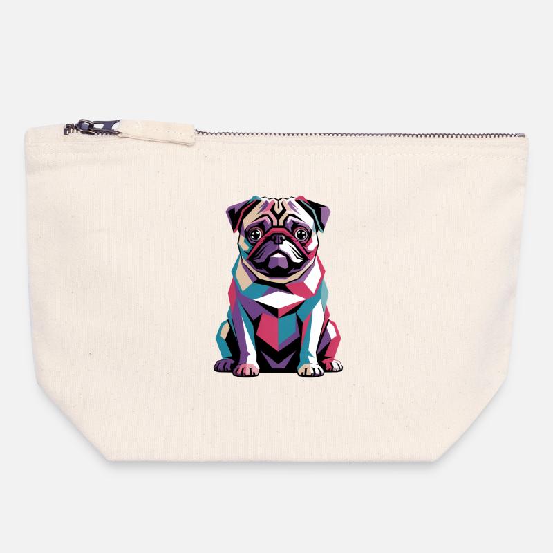 Farbenfroher geometrischer Mops – Lebendiger Pop-Art-Hund - Canvas Reißverschluss-Täschchen (18 x 19 cm) - Naturweiß