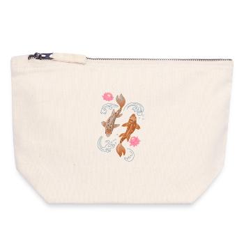 Koi et lotus en eau bleue - Pochette zippée en toile 18 x 19 cm - blanc naturel - Devant
