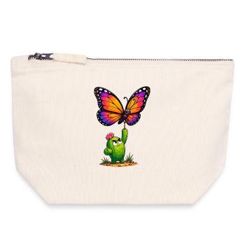 Colorful butterfly meets cactus hero - Canvas Zip Pouch 18 x 19 cm - nature - Front