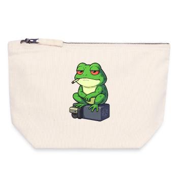 Grenouille se détend avec une cigarette - Pochette zippée en toile 18 x 19 cm - blanc naturel - Devant