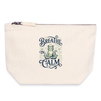 Chat méditant au repos - Pochette zippée en toile 18 x 19 cm - blanc naturel - Devant