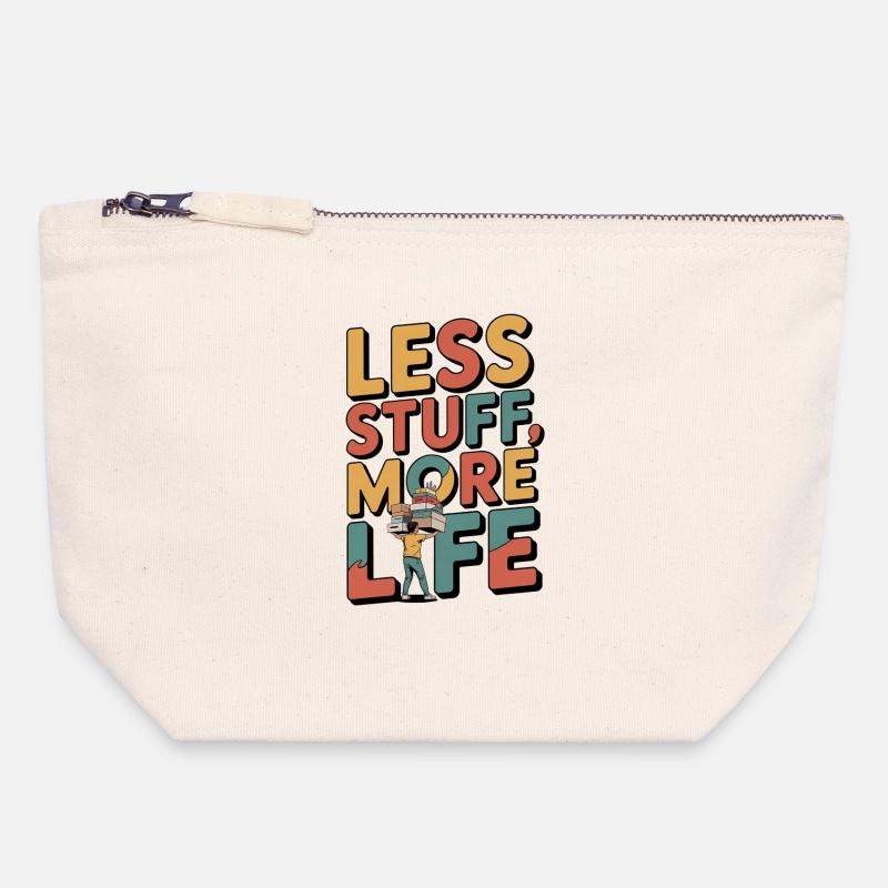 Less Stuff, More Life - Canvas Reißverschluss-Täschchen (18 x 19 cm) - Naturweiß