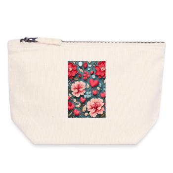 Des roses avec des cœurs - Pochette zippée en toile 18 x 19 cm - blanc naturel - Devant