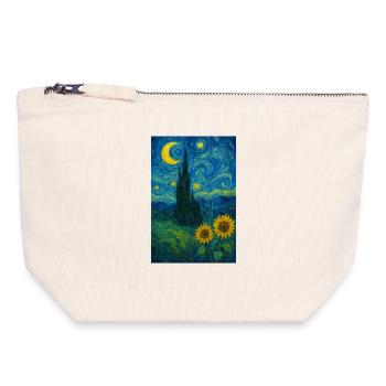 Sternennacht mit Sonnenblumen - Canvas Reißverschluss-Täschchen (18 x 19 cm) - Naturweiß - Vorne
