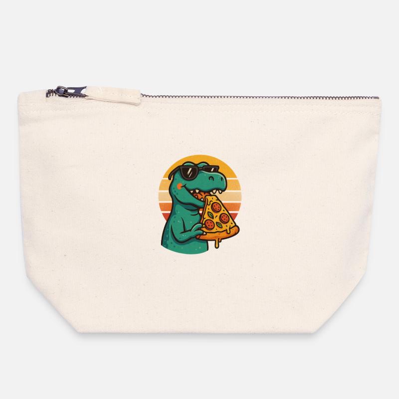 Pizza Saurus Rétro - Pochette zippée en toile 18 x 19 cm - blanc naturel