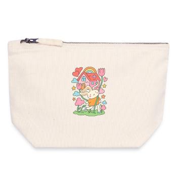 Maison de poupée lapin pastel en fleurs - Pochette zippée en toile 18 x 19 cm - blanc naturel - Devant