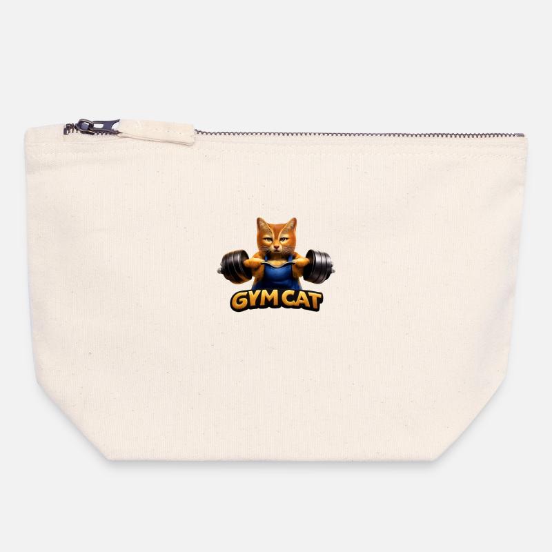 GymCat: Krafttraining mit Katze - Canvas Reißverschluss-Täschchen (18 x 19 cm) - Naturweiß
