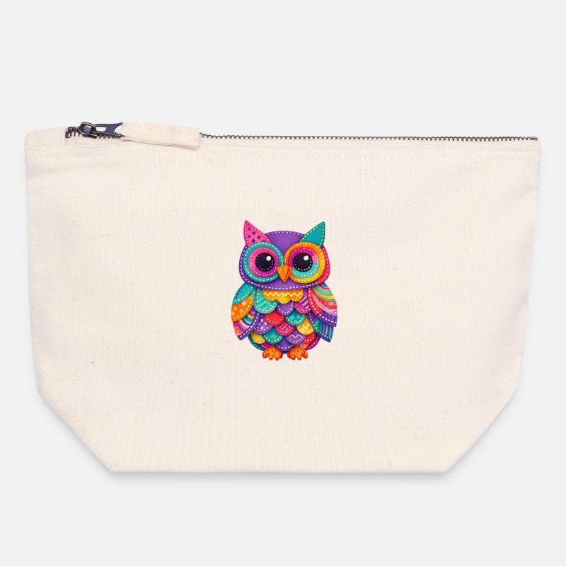 Patchwork Owl Magic - Canvas Zip Pouch 18 x 19 cm - nature