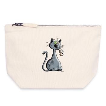 Chat - Pochette zippée en toile 18 x 19 cm - blanc naturel - Devant