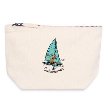 Catamaran Cat Boat - Pochette zippée en toile 18 x 19 cm - blanc naturel - Devant