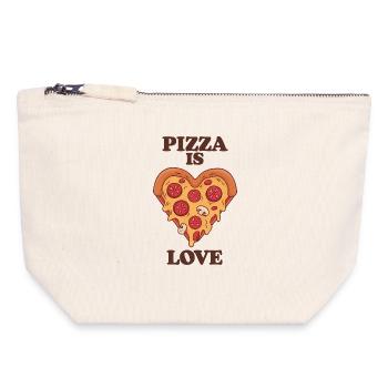 Citation sur la pizza, c'est l'amour - Pochette zippée en toile 18 x 19 cm - blanc naturel - Devant