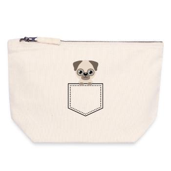 Googly Eyes Pug Cartoon - Canvas Zip Pouch 18 x 19 cm - nature - Front
