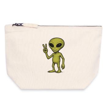 Friedliche Alien Friedenszeichen Illustration - Canvas Reißverschluss-Täschchen (18 x 19 cm) - Naturweiß - Vorne