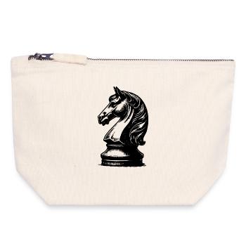 Échiquier avec pièces, roi et pions - Pochette zippée en toile 18 x 19 cm - blanc naturel - Devant
