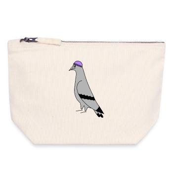 Pigeon with Beanie – Urban Minimal Illustration - Pochette zippée en toile 18 x 19 cm - blanc naturel - Devant