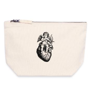 Ange vintage romantique sur cœur avec une flèche - Pochette zippée en toile 18 x 19 cm - blanc naturel - Devant