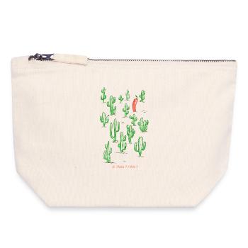 Cactus coloré et piment rouge - Pochette zippée en toile 18 x 19 cm - blanc naturel - Devant