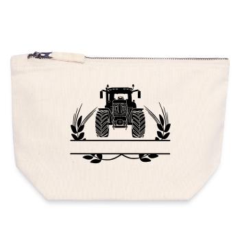 Farm tractor with grain stalks - Canvas Zip Pouch 18 x 19 cm - nature - Front