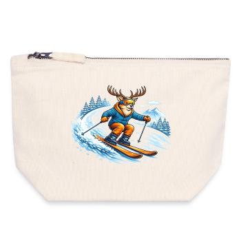 Lustiger Ski Hirsch – Comic Wintersport Motiv - Canvas Reißverschluss-Täschchen (18 x 19 cm) - Naturweiß - Vorne