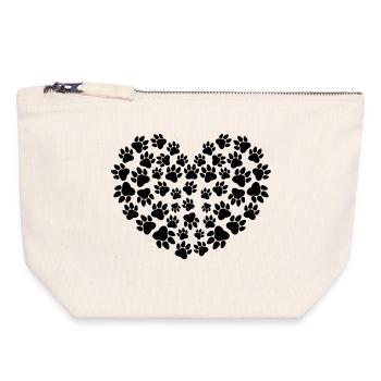 Cœur de pattes de chien - Pochette zippée en toile 18 x 19 cm - blanc naturel - Devant