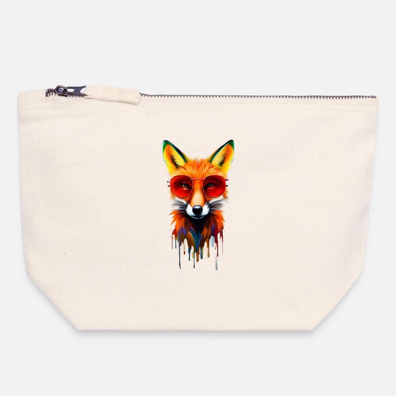 Neonfuchs mit roter Brille - Canvas Reißverschluss-Täschchen (18 x 19 cm) - Naturweiß