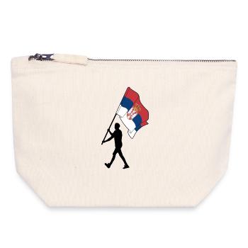 Drapeau Serbie homme marchant - Pochette zippée en toile 18 x 19 cm - blanc naturel - Devant