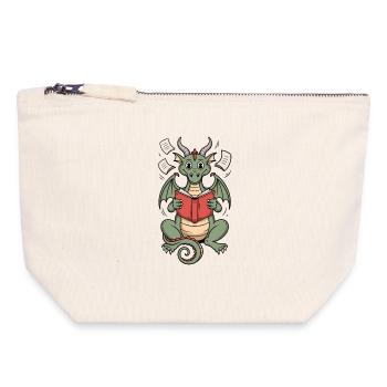 Book Dragon T-Shirt – Charming Reading Motif - Canvas Zip Pouch 18 x 19 cm - nature - Front