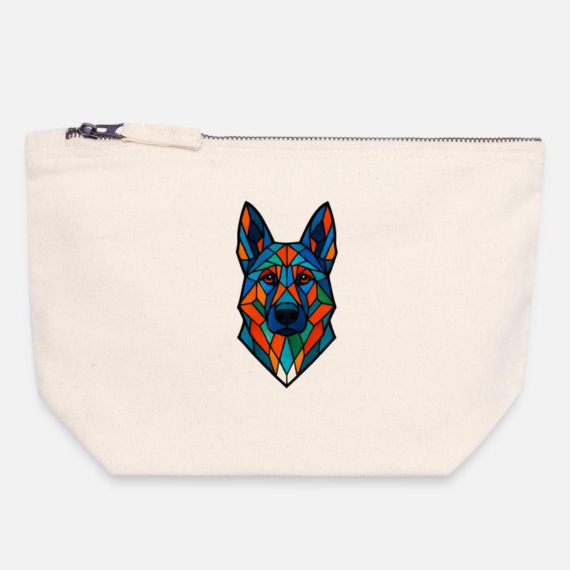 Geometrischer Deutscher Schäferhund – Bunter Hund A - Canvas Reißverschluss-Täschchen (18 x 19 cm) - Naturweiß