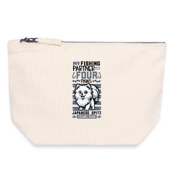 Fishing and Japanese Spitz - Canvas Zip Pouch 18 x 19 cm - nature - Front